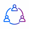 Three stylized person icons connected in a circle, representing teamwork or collaboration.