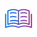 An icon of an open book with a gradient of blue to purple, representing reading or knowledge.