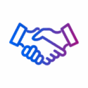 Two stylized hands shaking, symbolizing agreement, partnership, or collaboration.