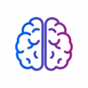 Stylized brain illustration in blue and purple, representing creativity or intelligence.